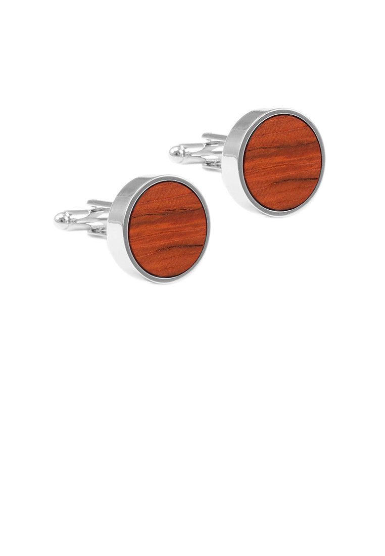 Fashion Simple Red Pear Wood Geometric Round Cufflinks - Vibrant Color