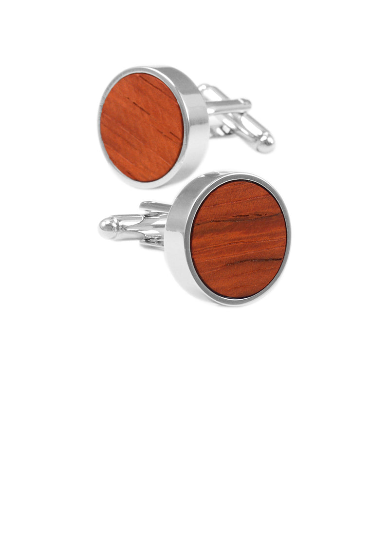 Fashion Simple Red Pear Wood Geometric Round Cufflinks - Vibrant Color