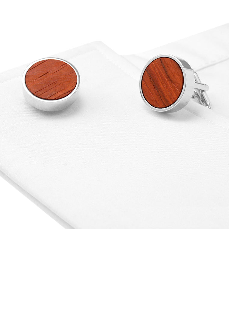 Fashion Simple Red Pear Wood Geometric Round Cufflinks - Vibrant Color