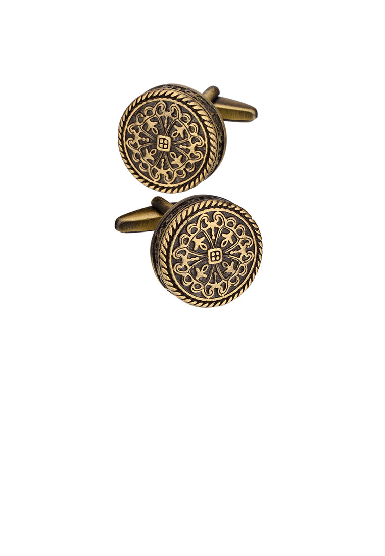 Vintage Elegant Plated Gold Roman Pattern Geometric Round Cufflinks