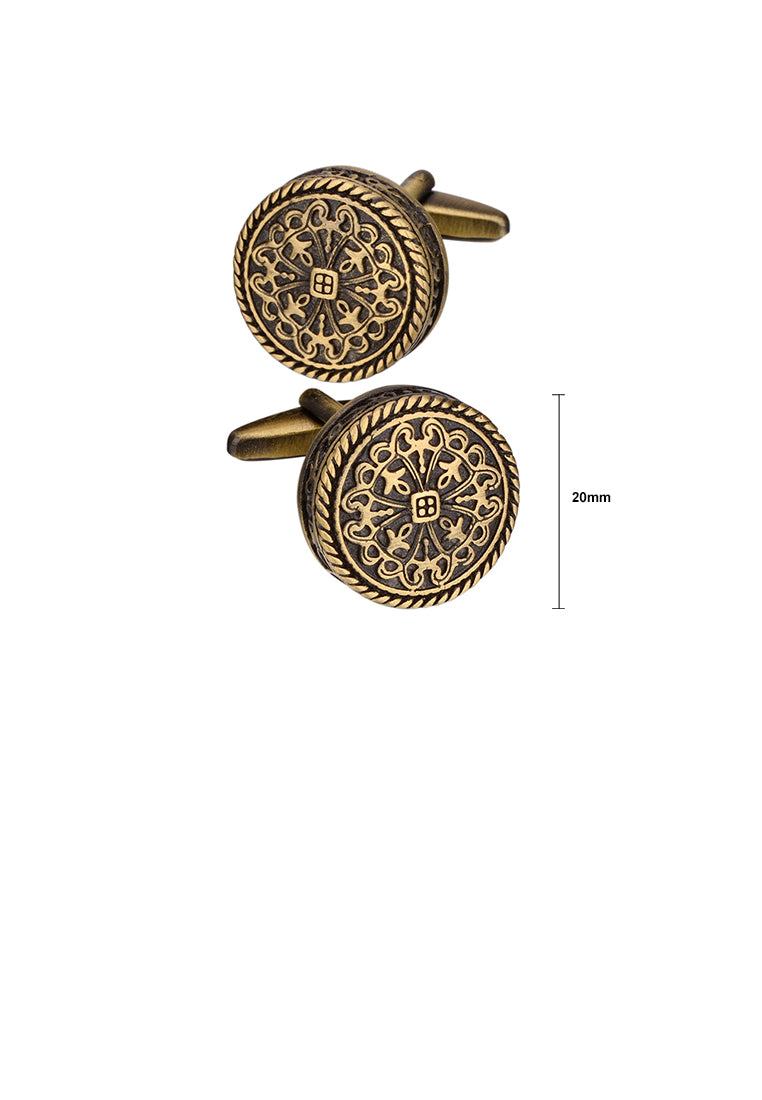 Vintage Elegant Plated Gold Roman Pattern Geometric Round Cufflinks