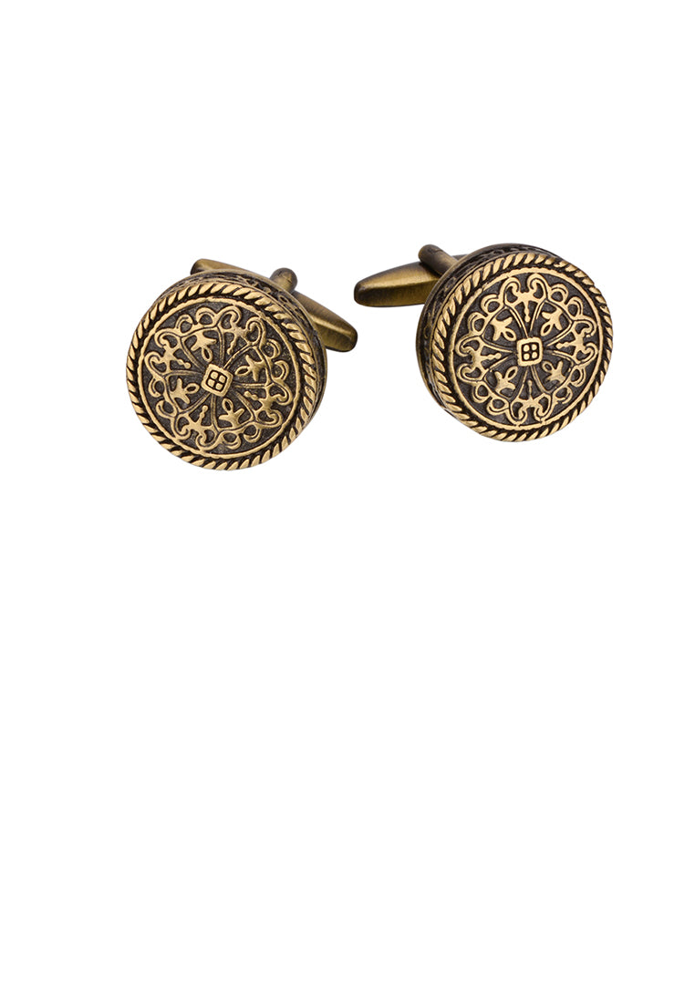 Vintage Elegant Plated Gold Roman Pattern Geometric Round Cufflinks