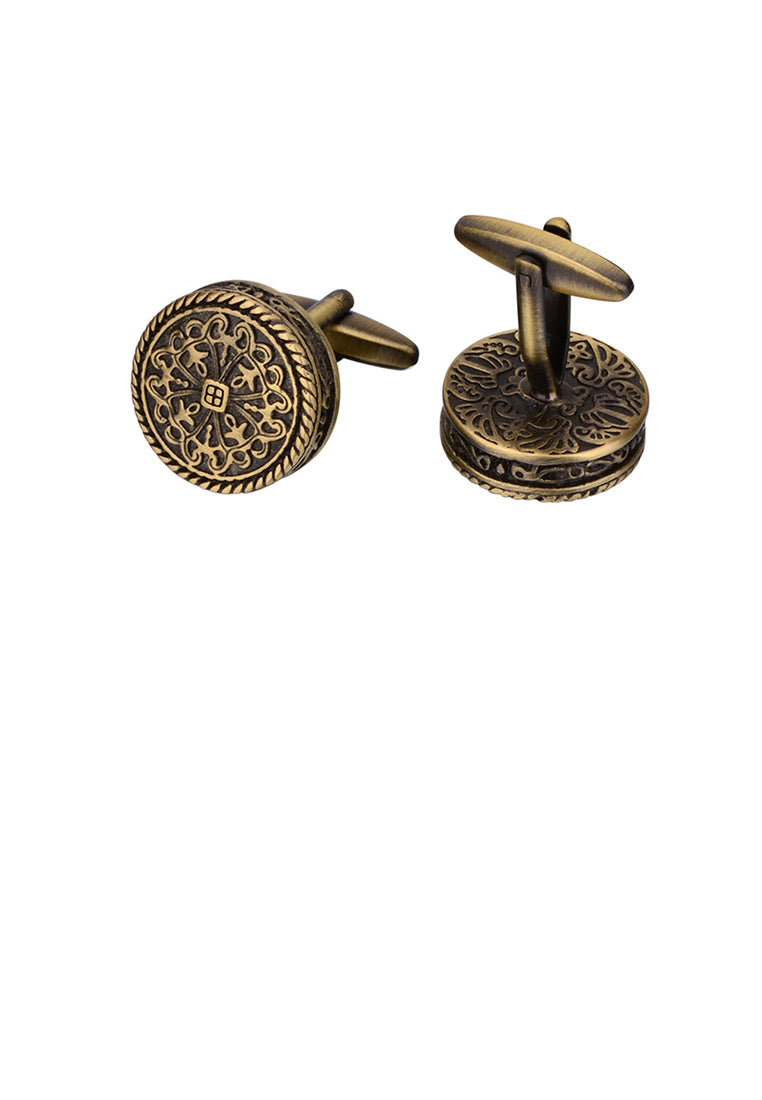 Vintage Elegant Plated Gold Roman Pattern Geometric Round Cufflinks
