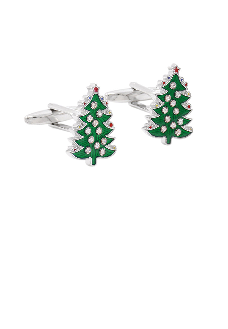 Simple Romantic Christmas Tree Cufflinks with Cubic Zirconia - Luxurious Look