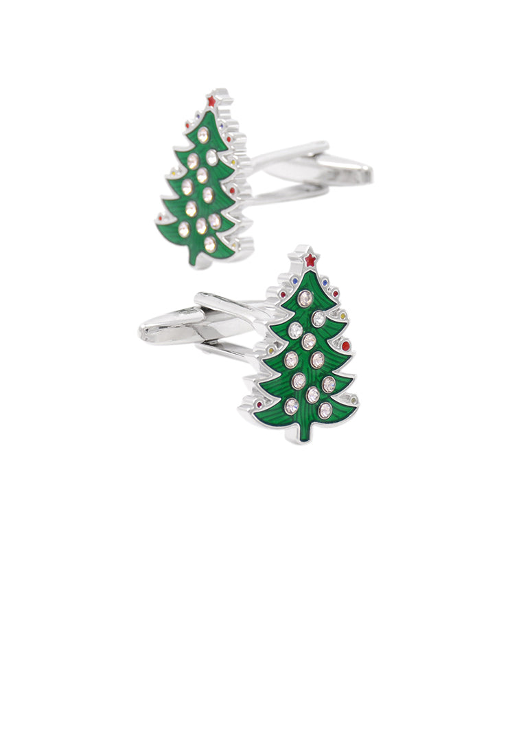 Simple Romantic Christmas Tree Cufflinks with Cubic Zirconia - Luxurious Look