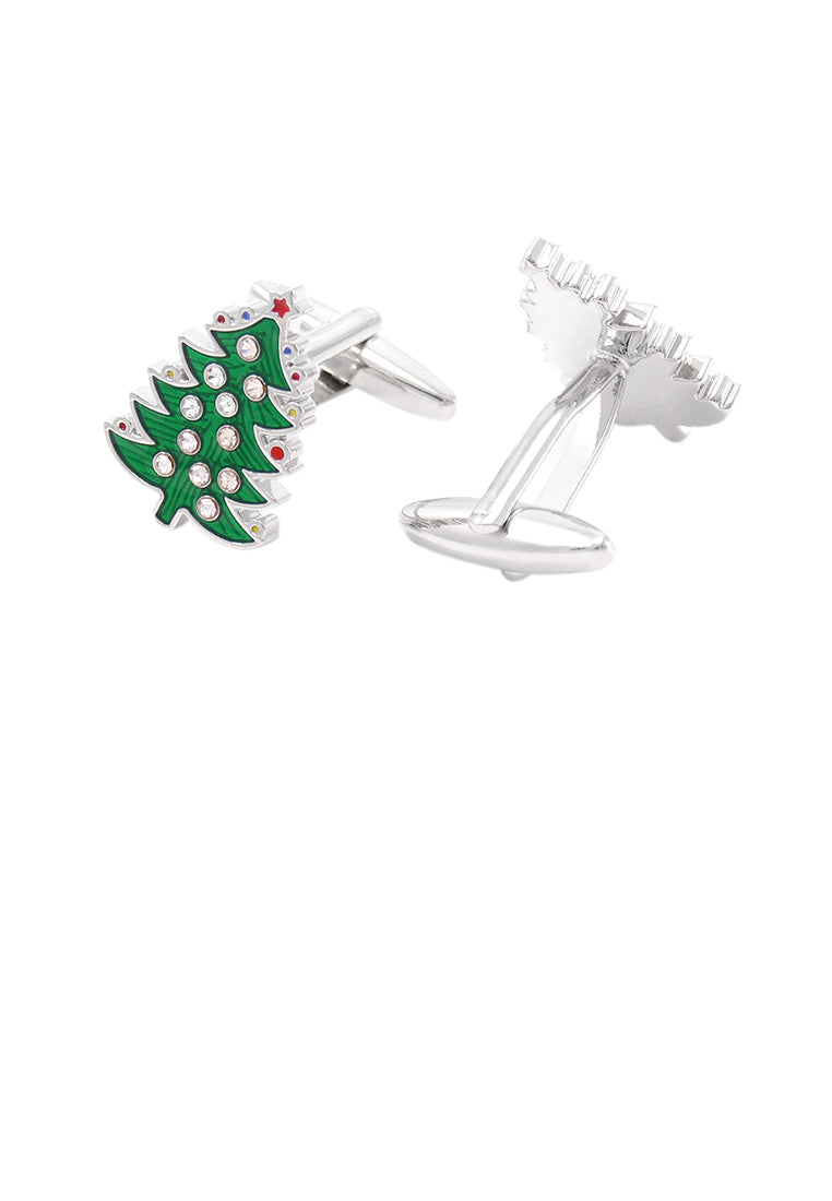 Simple Romantic Christmas Tree Cufflinks with Cubic Zirconia - Luxurious Look