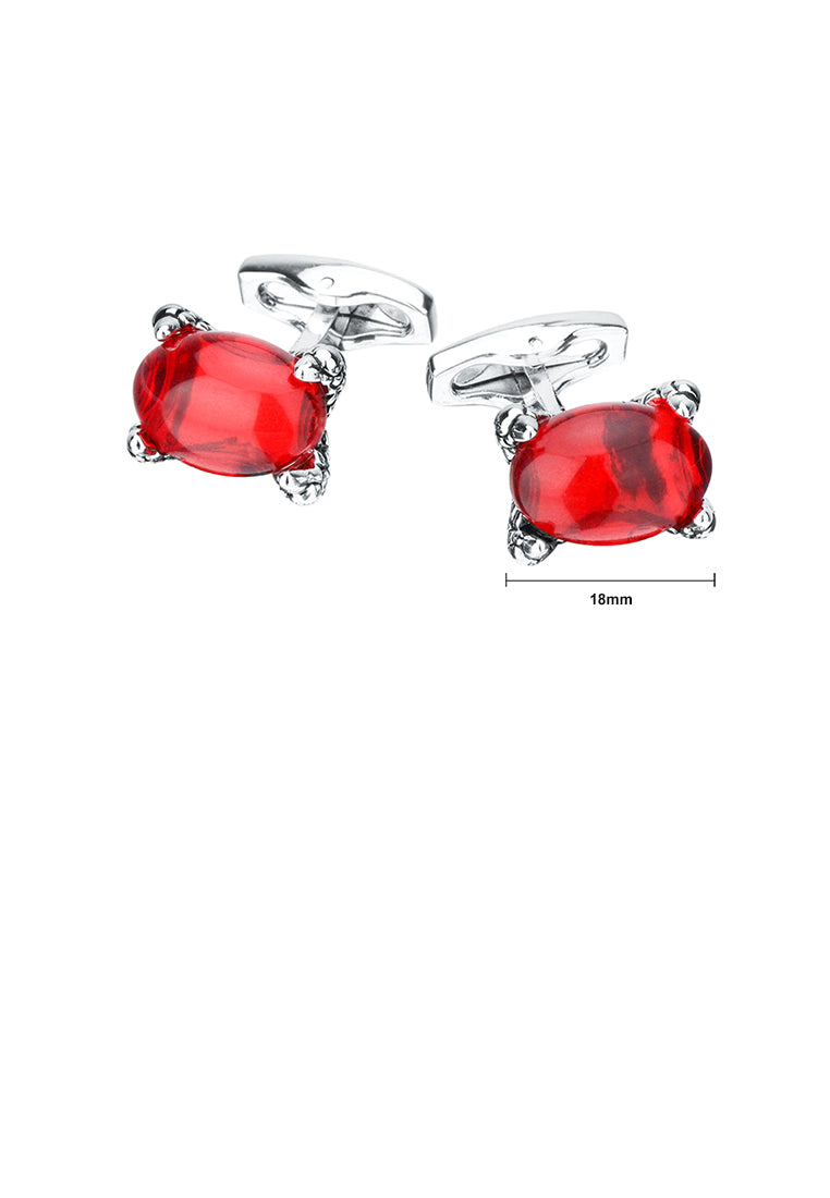 Fashion Elegant Geometric Oval Red Cubic Zirconia Cufflinks - Luxurious Look - Vibrant Color