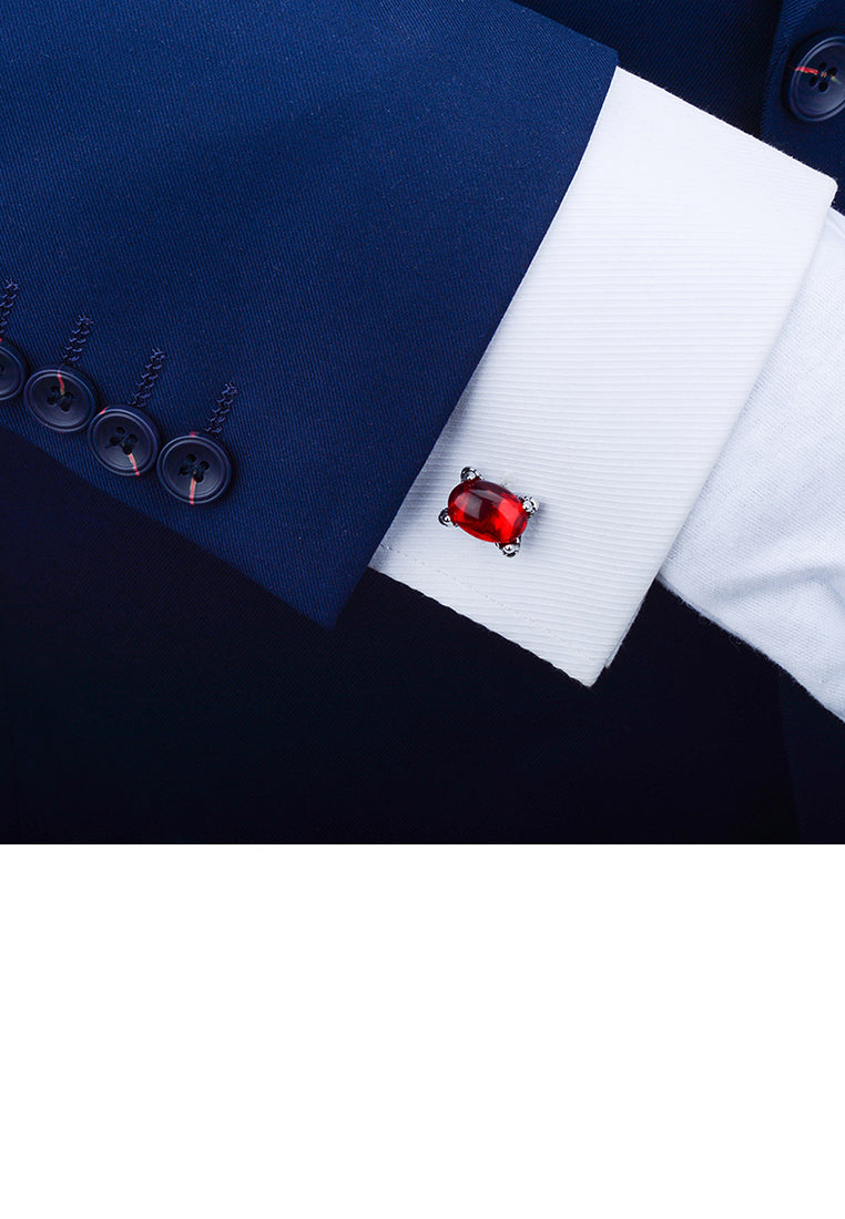Fashion Elegant Geometric Oval Red Cubic Zirconia Cufflinks - Luxurious Look - Vibrant Color