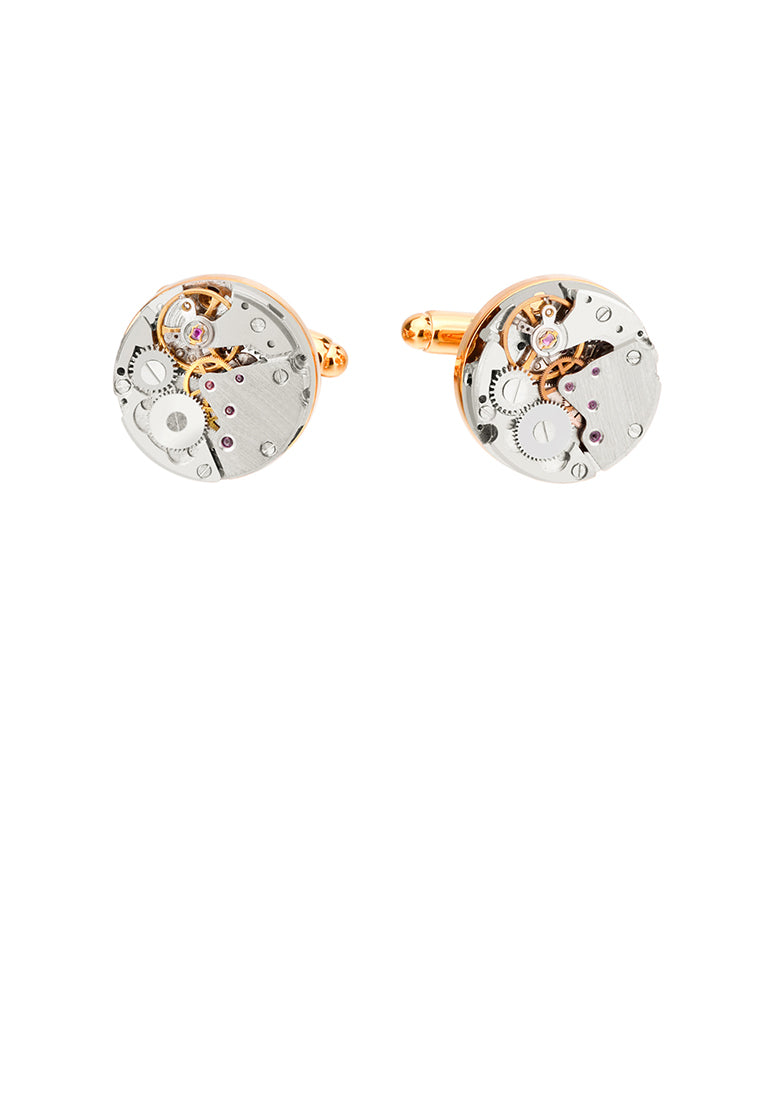Fashion Personality Plated Gold Watch Movement Geometric Round Cufflinks