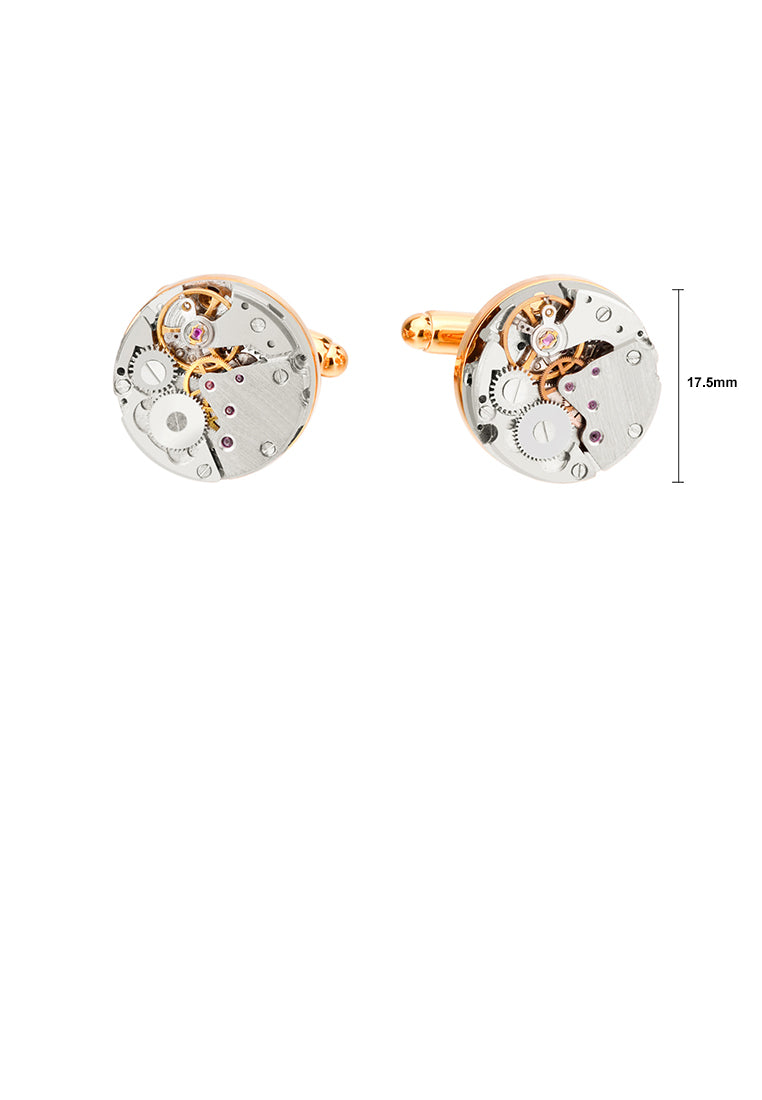 Fashion Personality Plated Gold Watch Movement Geometric Round Cufflinks