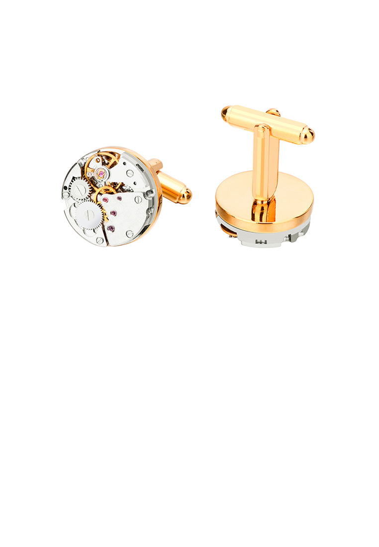 Fashion Personality Plated Gold Watch Movement Geometric Round Cufflinks