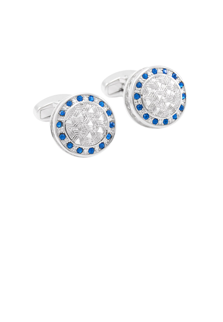 Fashion Simple Geometric Round Cufflinks with Blue Cubic Zirconia - Luxurious Look