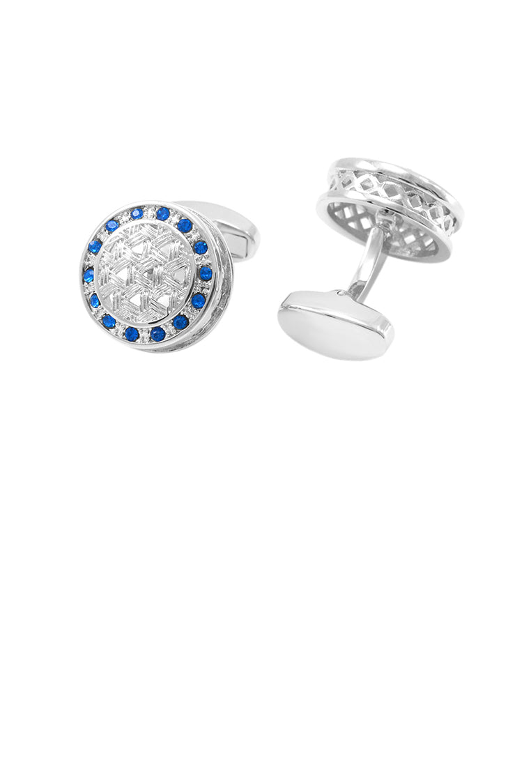 Fashion Simple Geometric Round Cufflinks with Blue Cubic Zirconia - Luxurious Look