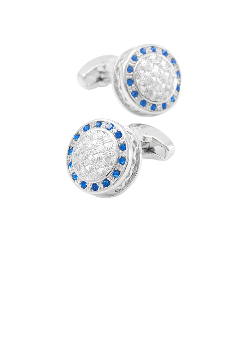 Fashion Simple Geometric Round Cufflinks with Blue Cubic Zirconia - Luxurious Look
