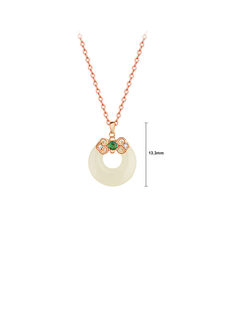 925 Sterling Silver Plated Rose Gold Fashion Vintage Pattern Ruyi Safe Buckle Pendant with Cubic Zirconia and Necklace - Luxurious Look