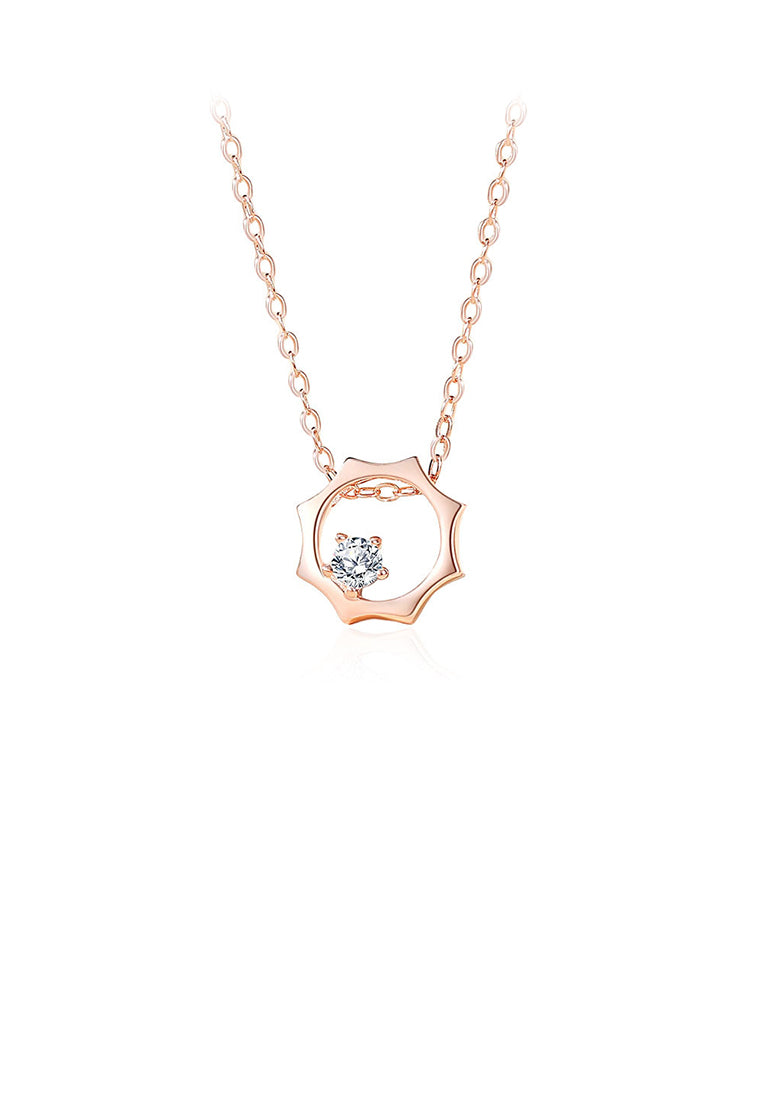 925 Sterling Silver Plated Rose Gold Simple and Fashion Hollow Sun Pendant with Cubic Zirconia and Necklace - Luxurious Look