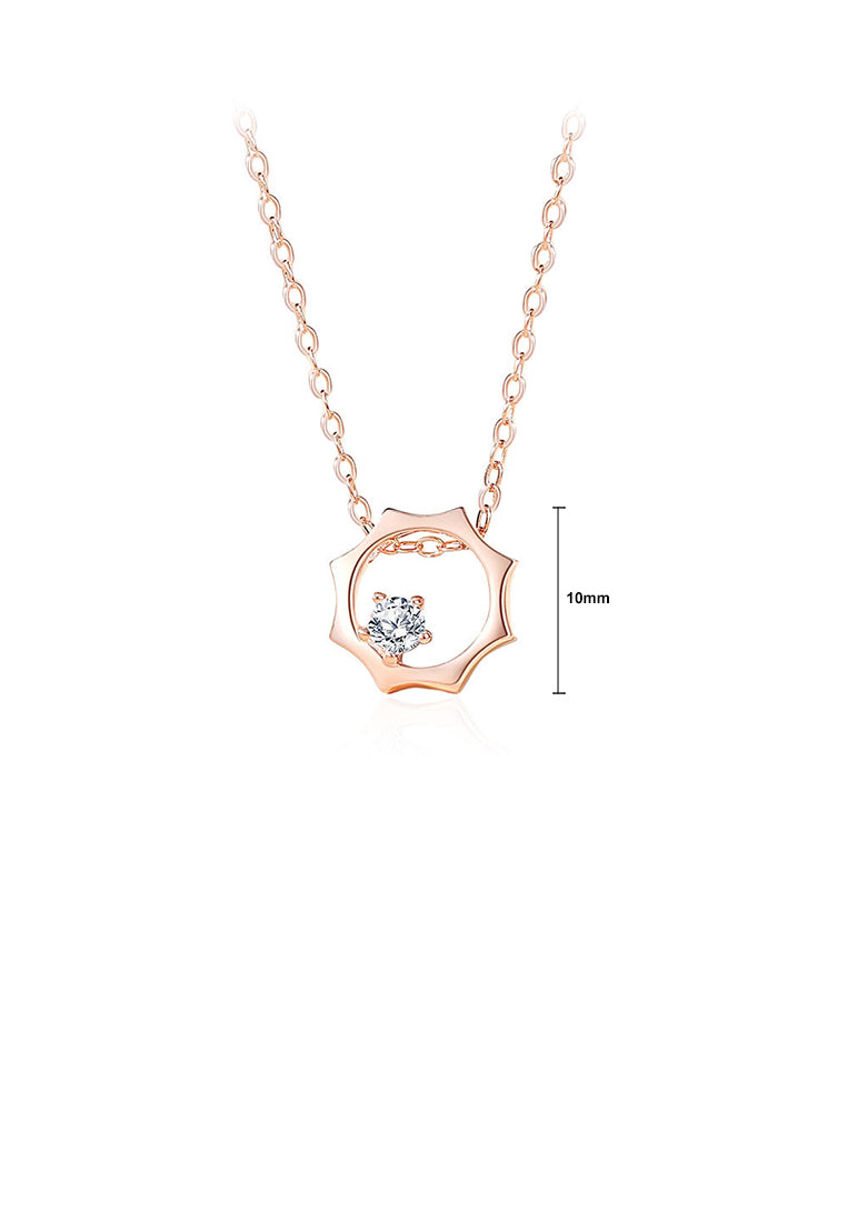 925 Sterling Silver Plated Rose Gold Simple and Fashion Hollow Sun Pendant with Cubic Zirconia and Necklace - Luxurious Look