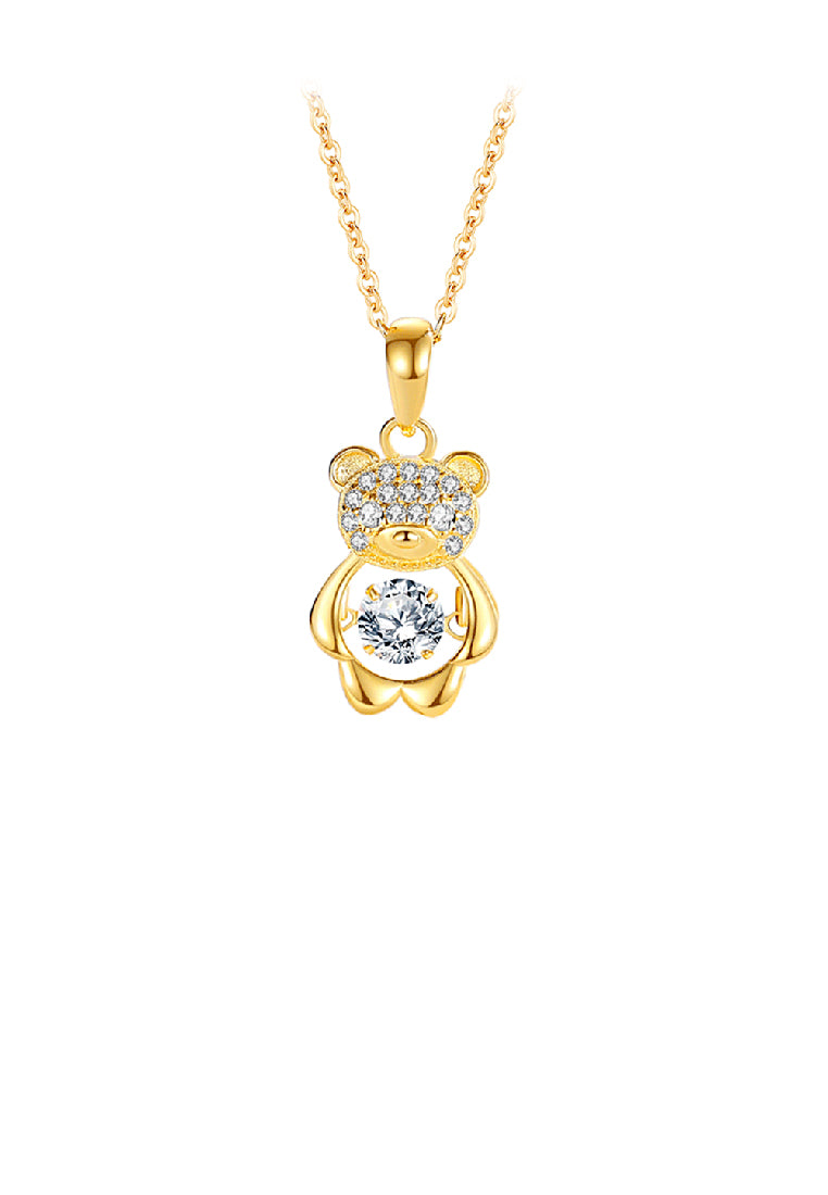 925 Sterling Silver Plated Gold Simple Cute Bear Pendant with Cubic Zirconia and Necklace - Luxurious Look