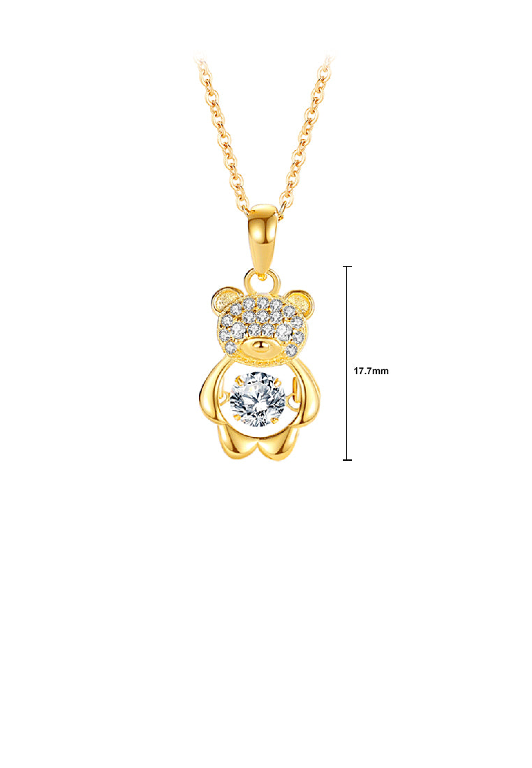 925 Sterling Silver Plated Gold Simple Cute Bear Pendant with Cubic Zirconia and Necklace - Luxurious Look