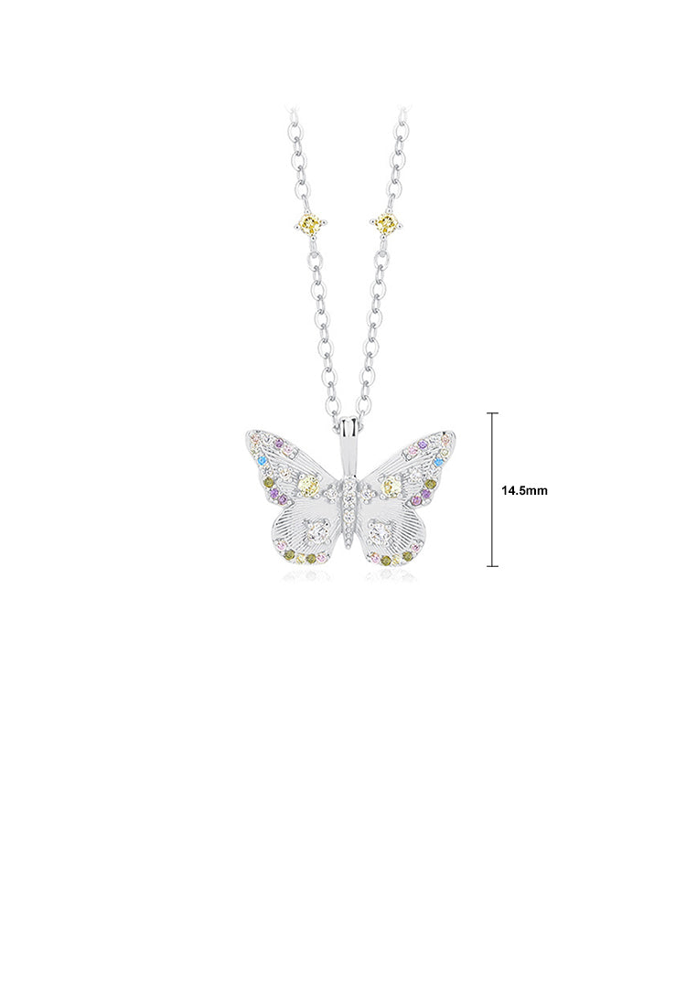 925 Sterling Silver Simple Elegant Butterfly Pendant with Colored Cubic Zirconia and Necklace - Luxurious Look