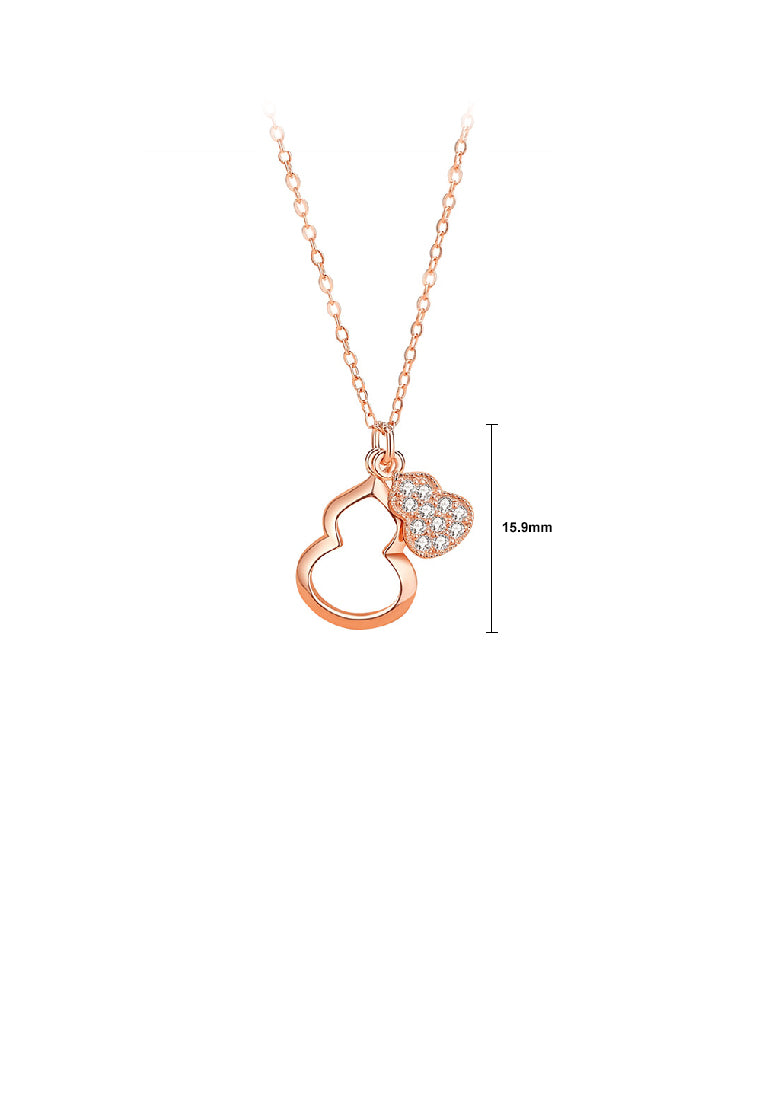 925 Sterling Silver Plated Rose Gold Fashion Vintage Gourd Pendant with Cubic Zirconia and Necklace - Luxurious Look