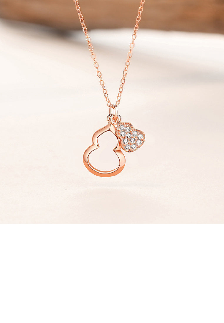 925 Sterling Silver Plated Rose Gold Fashion Vintage Gourd Pendant with Cubic Zirconia and Necklace - Luxurious Look