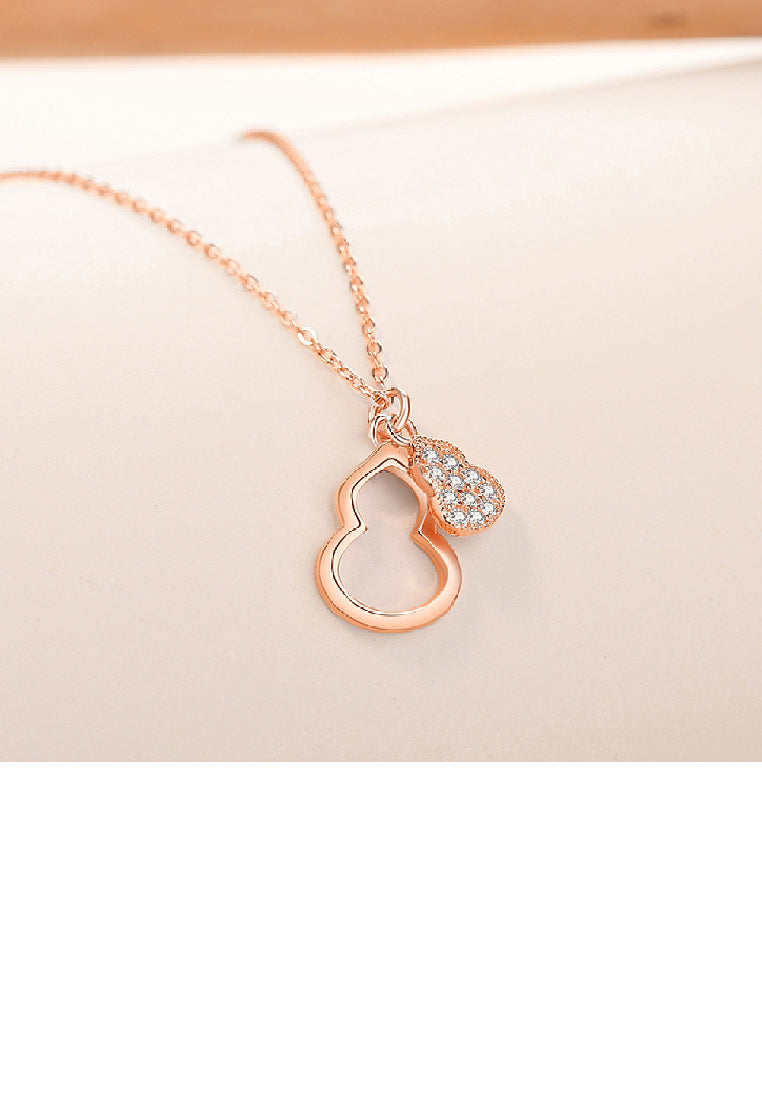 925 Sterling Silver Plated Rose Gold Fashion Vintage Gourd Pendant with Cubic Zirconia and Necklace - Luxurious Look