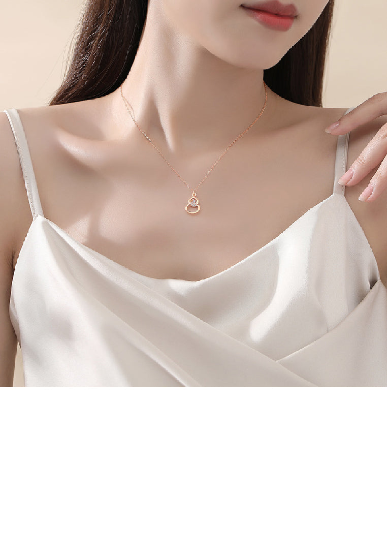 925 Sterling Silver Plated Rose Gold Fashion Vintage Gourd Pendant with Cubic Zirconia and Necklace - Luxurious Look