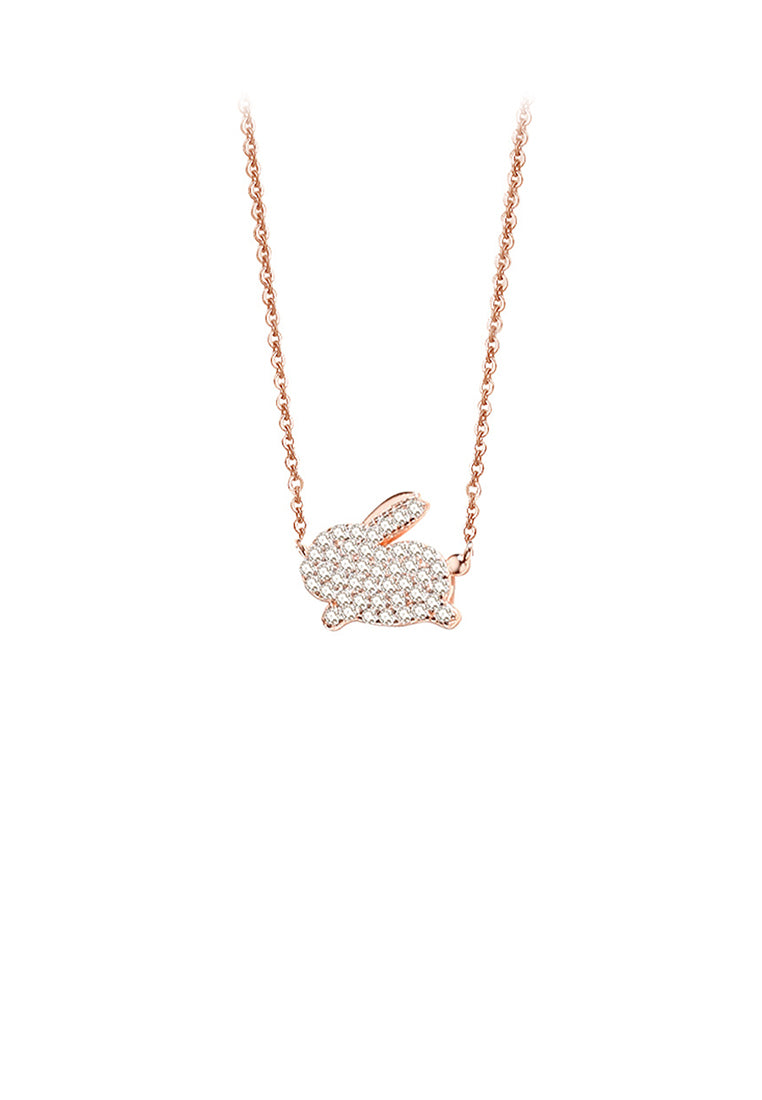 925 Sterling Silver Plated Rose Gold Simple and Bright Zodiac Rabbit Pendant with Cubic Zirconia and Necklace - Luxurious Look