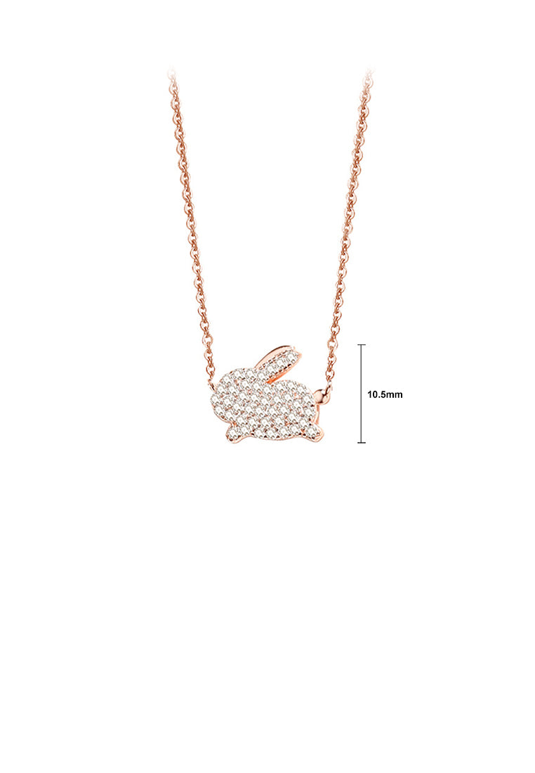 925 Sterling Silver Plated Rose Gold Simple and Bright Zodiac Rabbit Pendant with Cubic Zirconia and Necklace - Luxurious Look