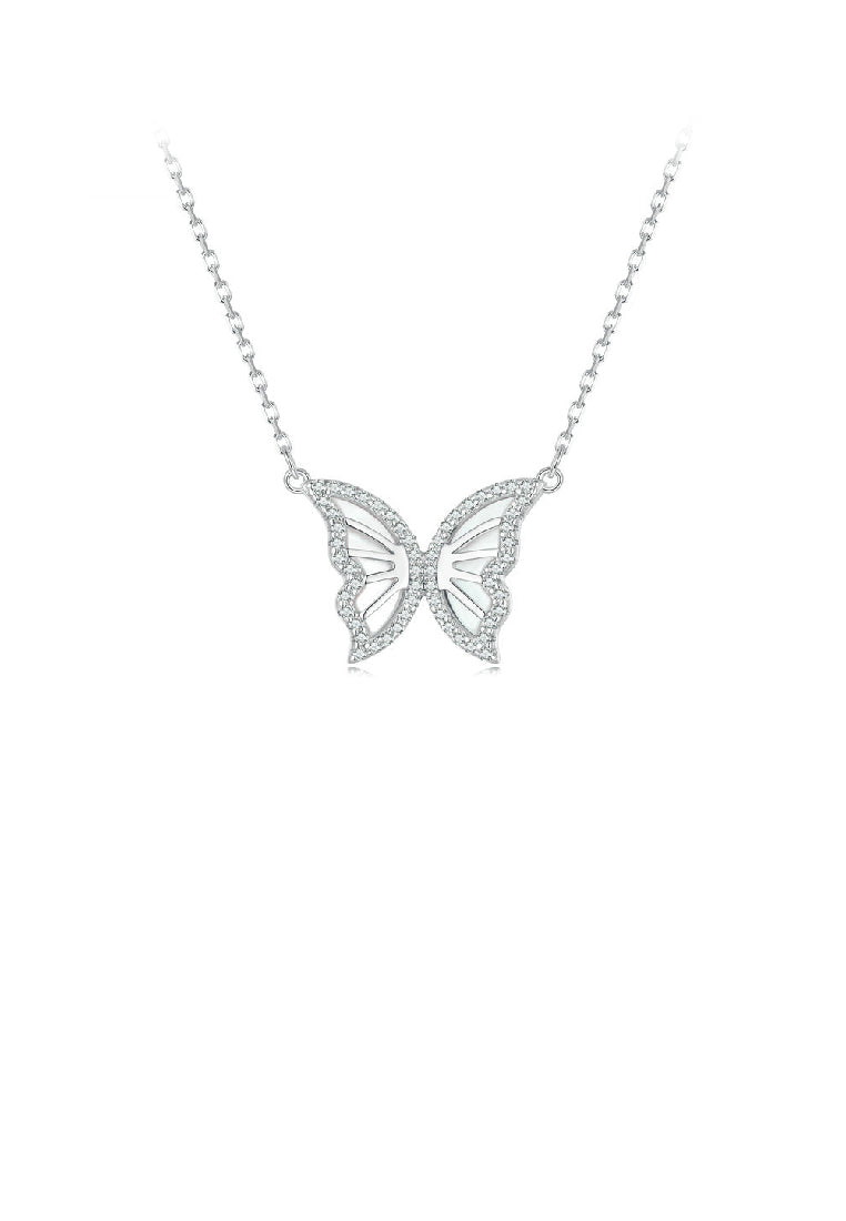 925 Sterling Silver Fashion Simple Butterfly Shell Pendant with Cubic Zirconia and Necklace - Luxurious Look
