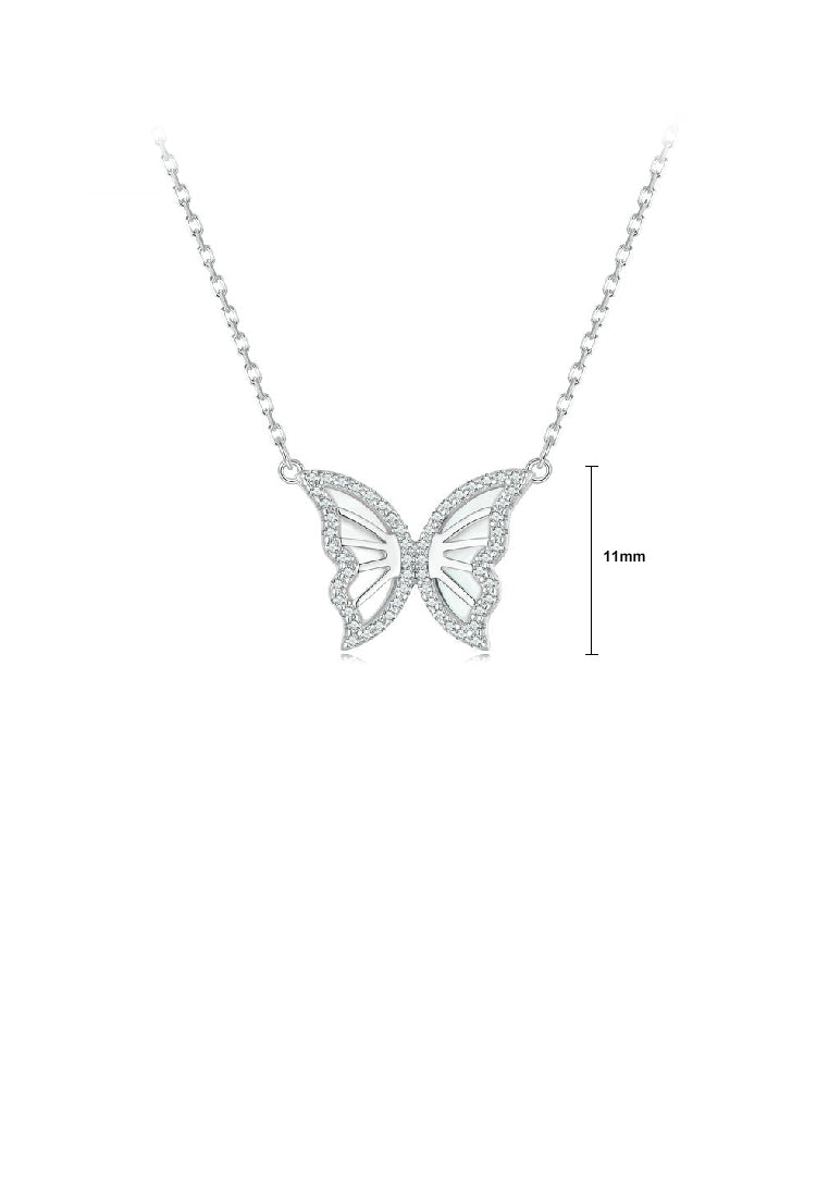 925 Sterling Silver Fashion Simple Butterfly Shell Pendant with Cubic Zirconia and Necklace - Luxurious Look