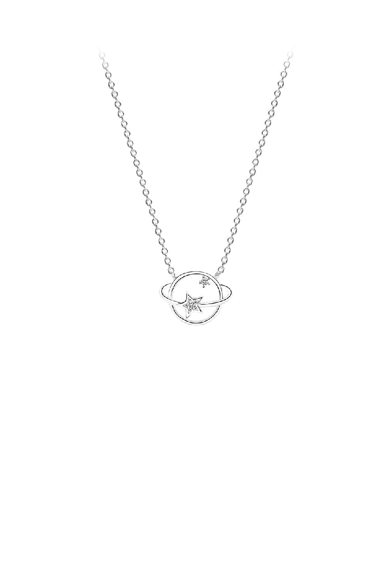 925 Sterling Silver Simple and Elegant Hollow Planet Pendant with Cubic Zirconia and Necklace - Luxurious Look