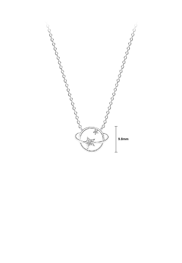 925 Sterling Silver Simple and Elegant Hollow Planet Pendant with Cubic Zirconia and Necklace - Luxurious Look