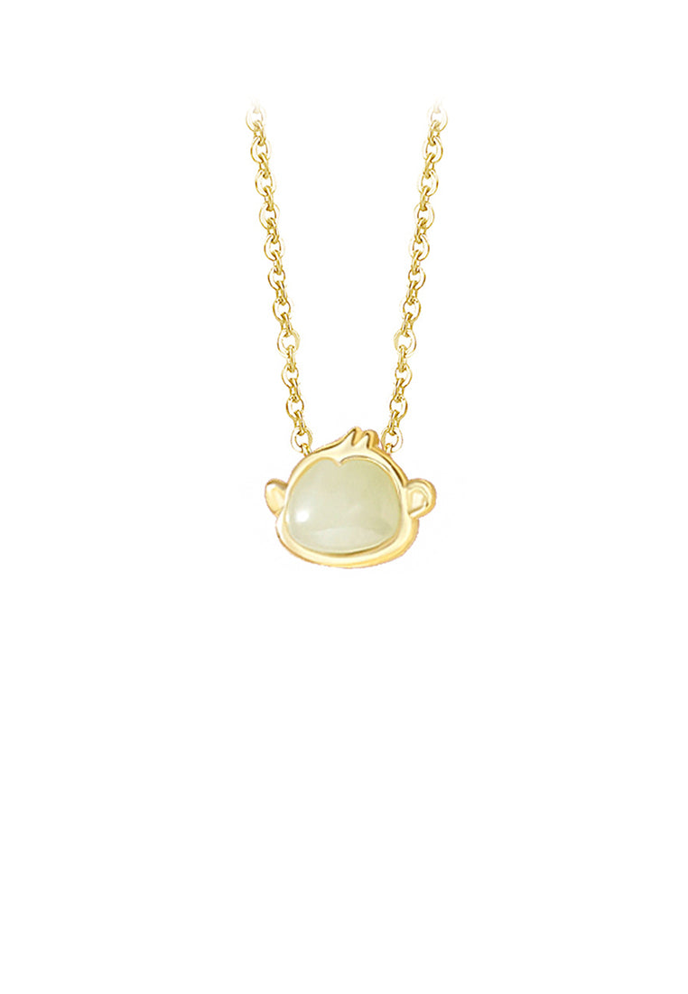 925 Sterling Silver Plated Gold Simple and Fashion Twelve Zodiac Monkey Pendant with Imitation Hetian Jade and Necklace