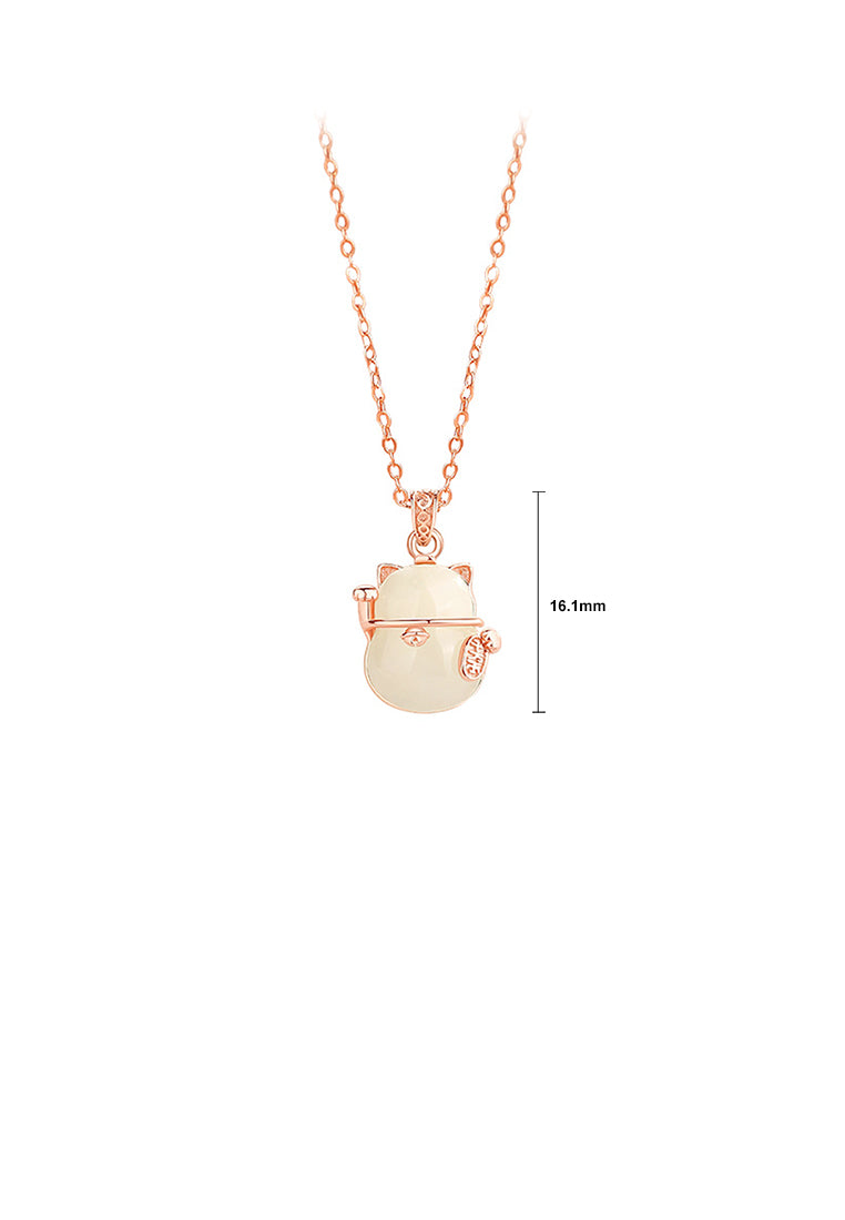 925 Sterling Silver Plated Rose Gold Fashion Vintage Lucky Cat Pendant with Necklace