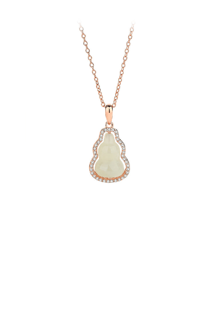 925 Sterling Silver Plated Gold Fashion Vintage Gourd Imitation Chalcedony Pendant with Cubic Zirconia and Necklace - Luxurious Look