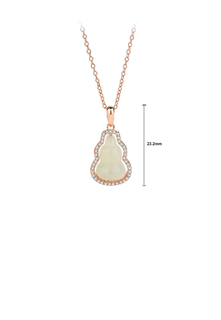 925 Sterling Silver Plated Gold Fashion Vintage Gourd Imitation Chalcedony Pendant with Cubic Zirconia and Necklace - Luxurious Look