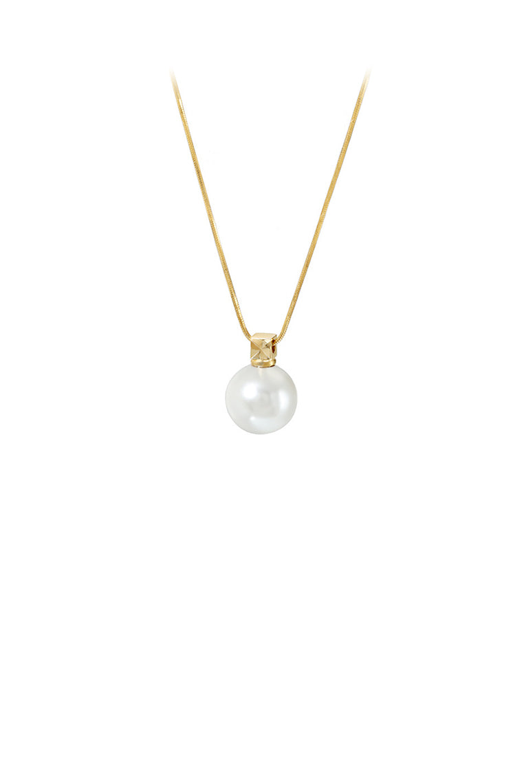 925 Sterling Silver Plated Gold Simple and Elegant Imitation Pearl Geometric Pendant with Necklace - Luxurious Look