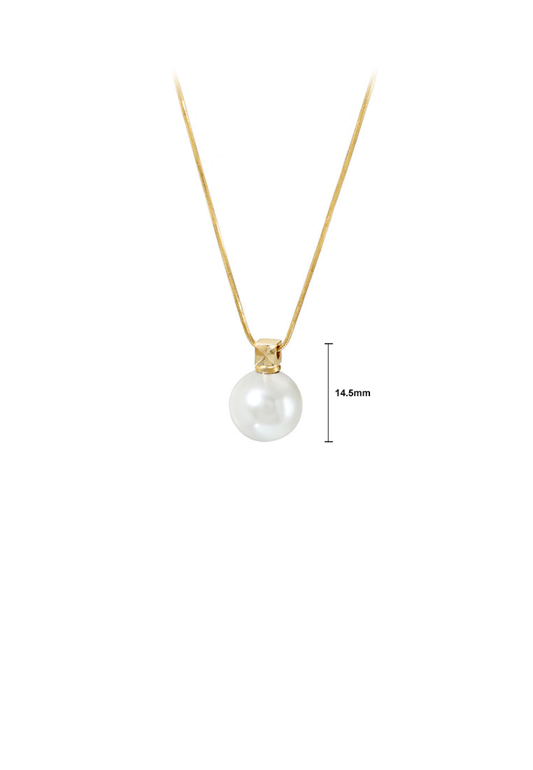 925 Sterling Silver Plated Gold Simple and Elegant Imitation Pearl Geometric Pendant with Necklace - Luxurious Look
