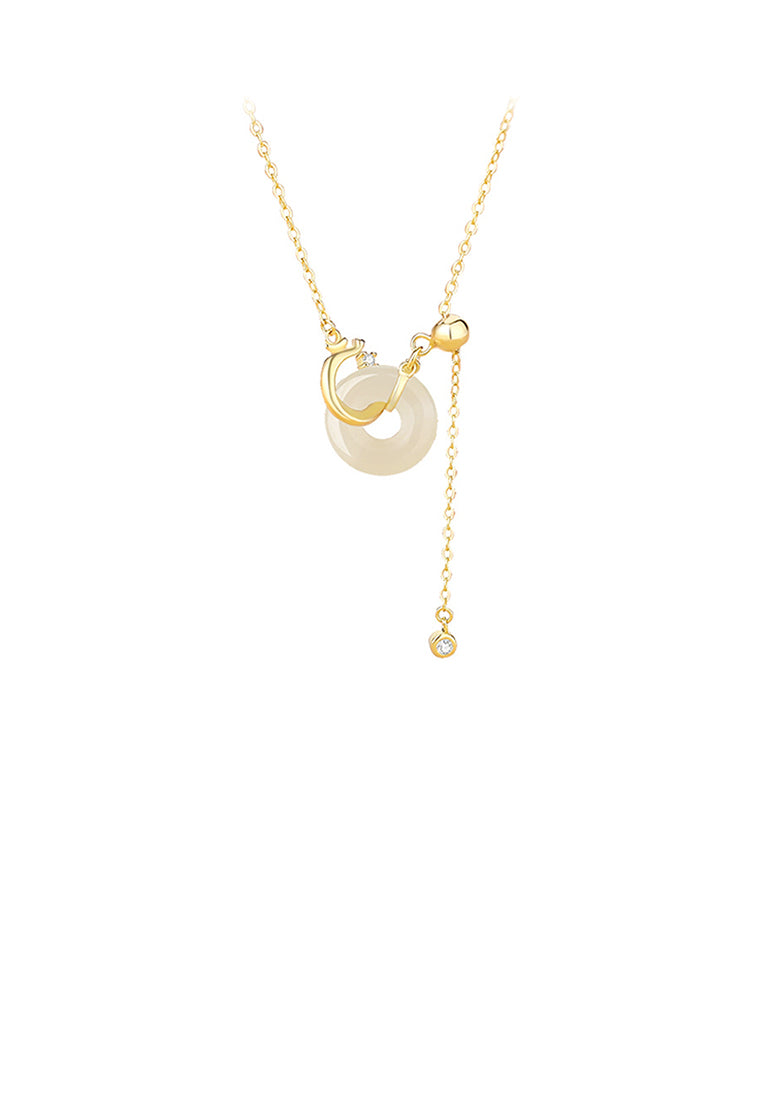 925 Sterling Silver Plated Gold Fashion Simple Dragon Peace Buckle Tassel Pendant with Cubic Zirconia and Necklace - Luxurious Look