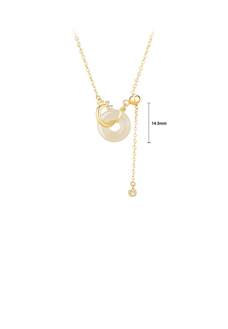 925 Sterling Silver Plated Gold Fashion Simple Dragon Peace Buckle Tassel Pendant with Cubic Zirconia and Necklace - Luxurious Look