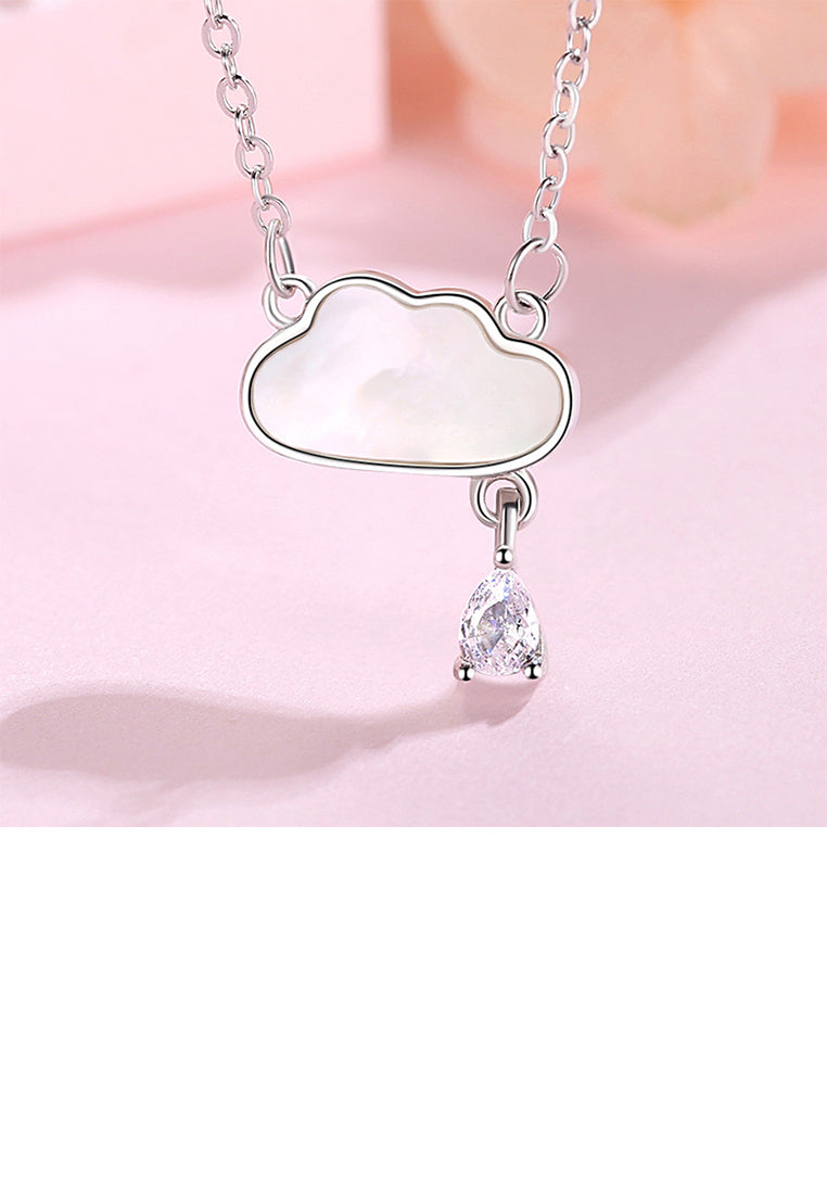 925 Sterling Silver Simple and Elegant Cloud Pendant with Cubic Zirconia and Necklace - Luxurious Look