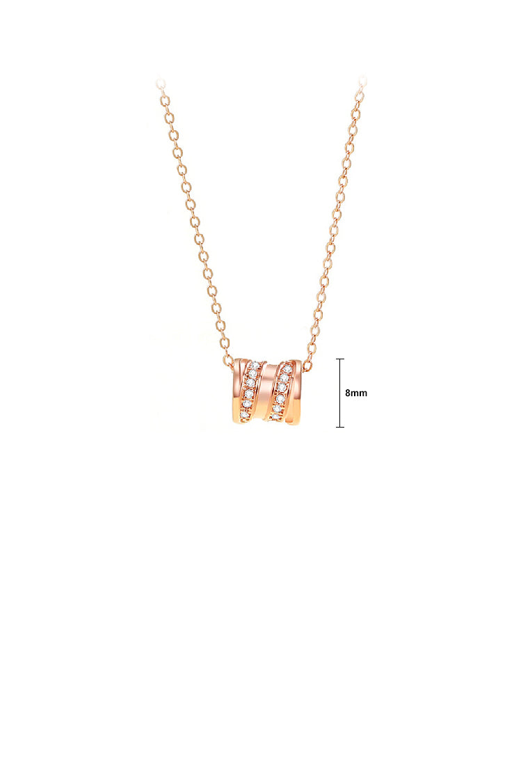 925 Sterling Silver Plated Rose Gold Fashion Simple Small Waist Transfer Bead Pendant with Cubic Zirconia and Necklace - Luxurious Look