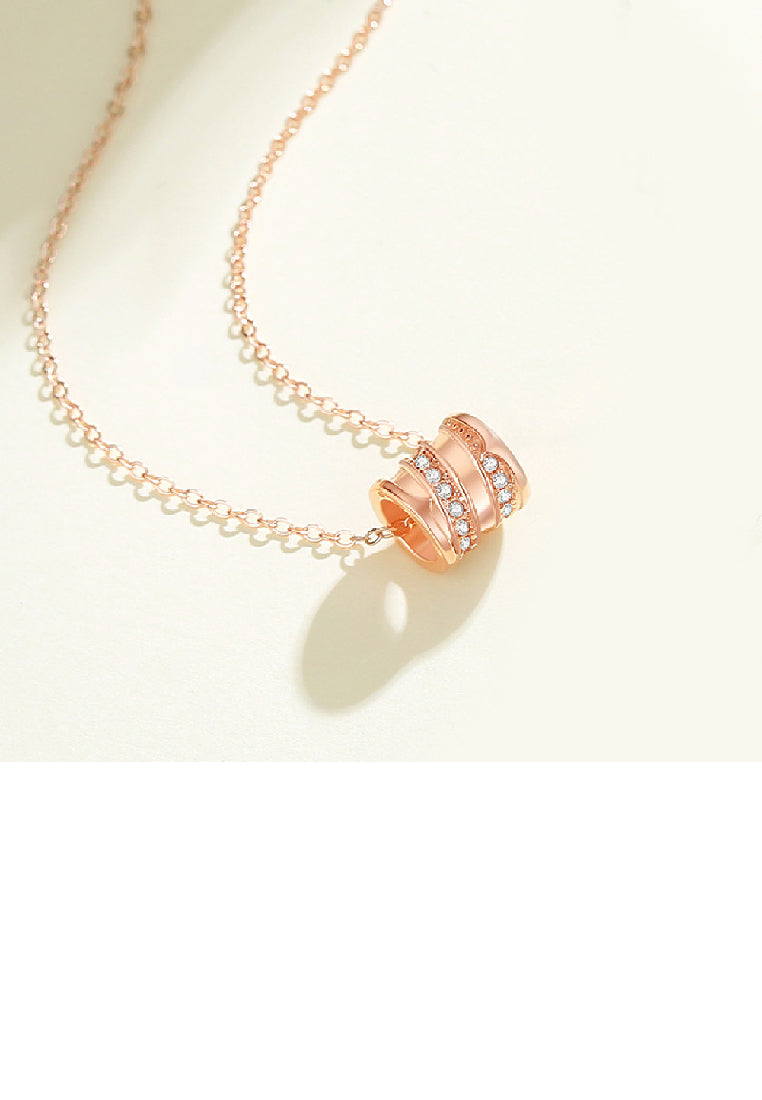 925 Sterling Silver Plated Rose Gold Fashion Simple Small Waist Transfer Bead Pendant with Cubic Zirconia and Necklace - Luxurious Look