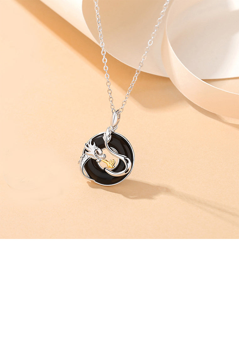 925 Sterling Silver Fashion Creative Dragon Safety Buckle Pendant with Necklace