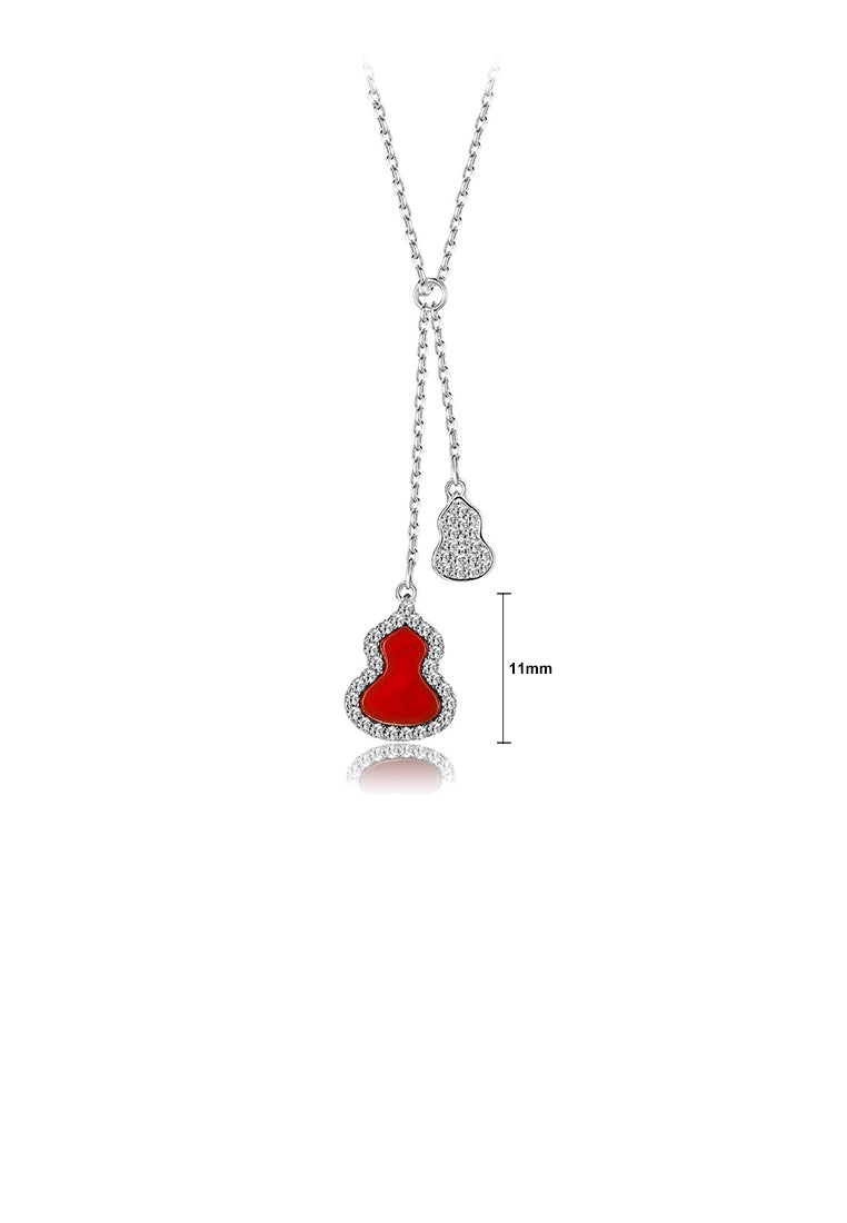 925 Sterling Silver Fashion Simple Gourd Tassel Pendant with Cubic Zirconia and Necklace - Luxurious Look