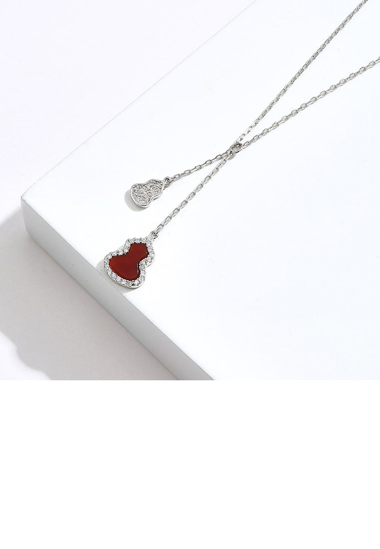 925 Sterling Silver Fashion Simple Gourd Tassel Pendant with Cubic Zirconia and Necklace - Luxurious Look
