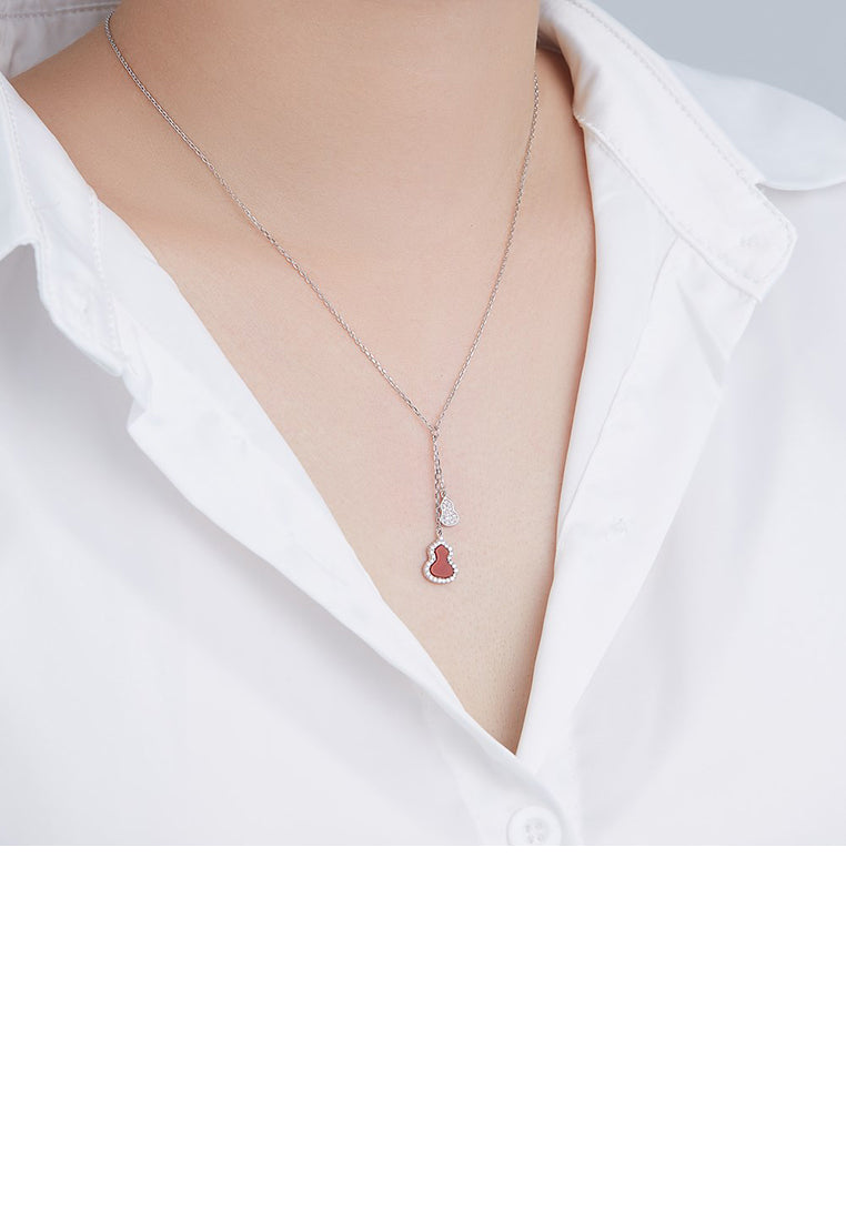 925 Sterling Silver Fashion Simple Gourd Tassel Pendant with Cubic Zirconia and Necklace - Luxurious Look