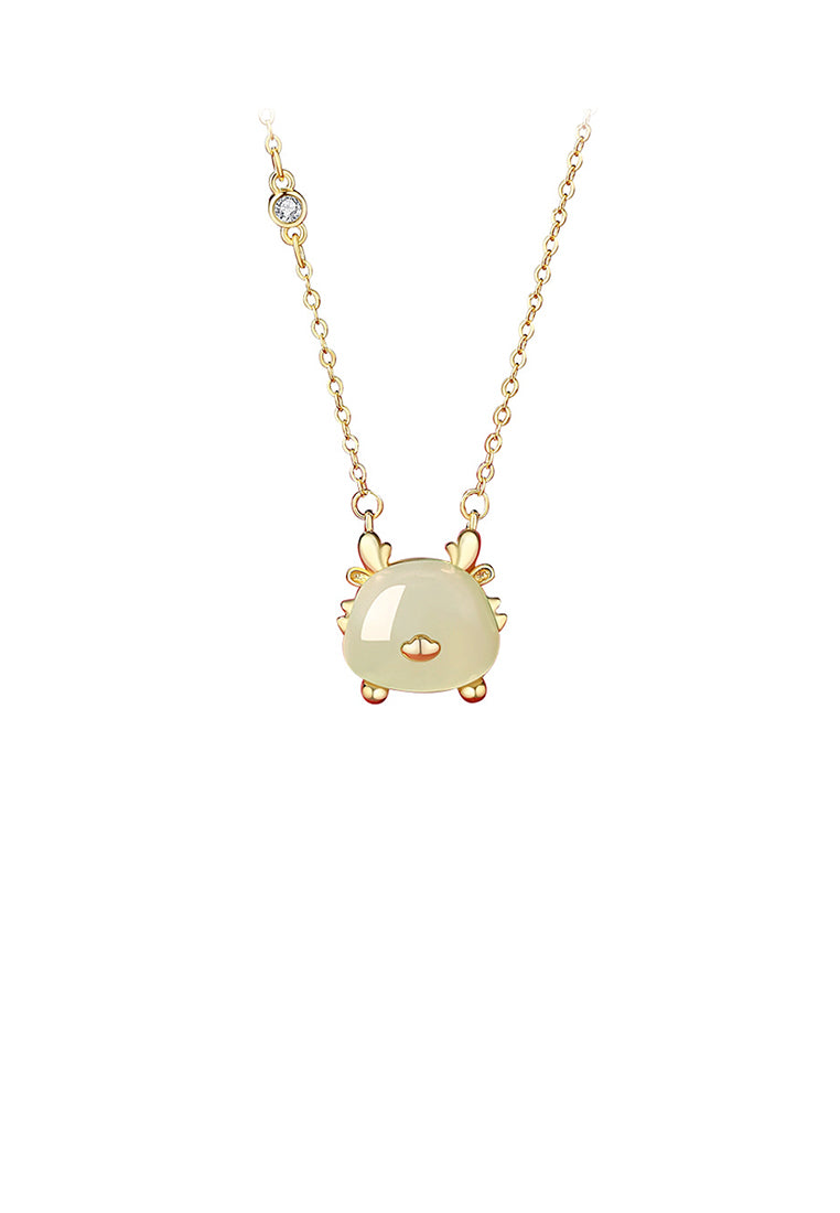 925 Sterling Silver Plated Gold Fashion Vintage Cute Dragon Pendant with Necklace